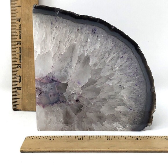 Crystal Quartz Purple Agate Geode Bookends 5" Tall 7 lbs Lavender Polished - Picture 5 of 12